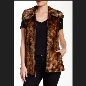 Ellen Tracy NEW VEST Crushed Faux Fur Women's L Drawstring Waist BROWN BLACK NWT